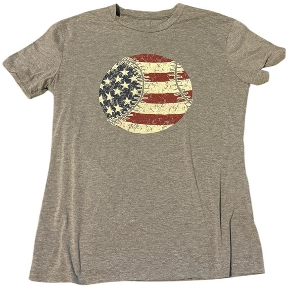 Grey baseball tee with American flag graphic #baseball #graphictee - Picture 1 of 6